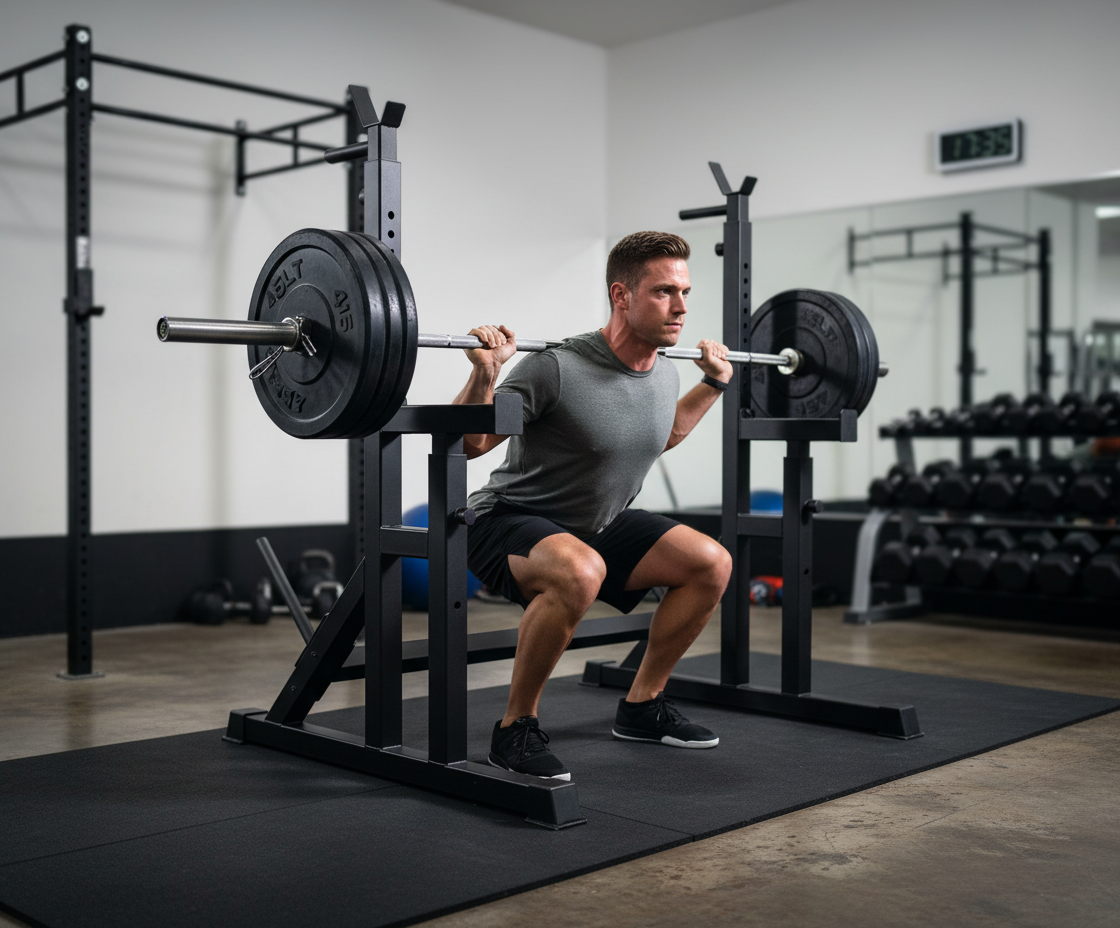 Heavy Duty Adjustable Squat Rack with Steel Construction for Barbell Training and Maximum Load Capacity of 250kg