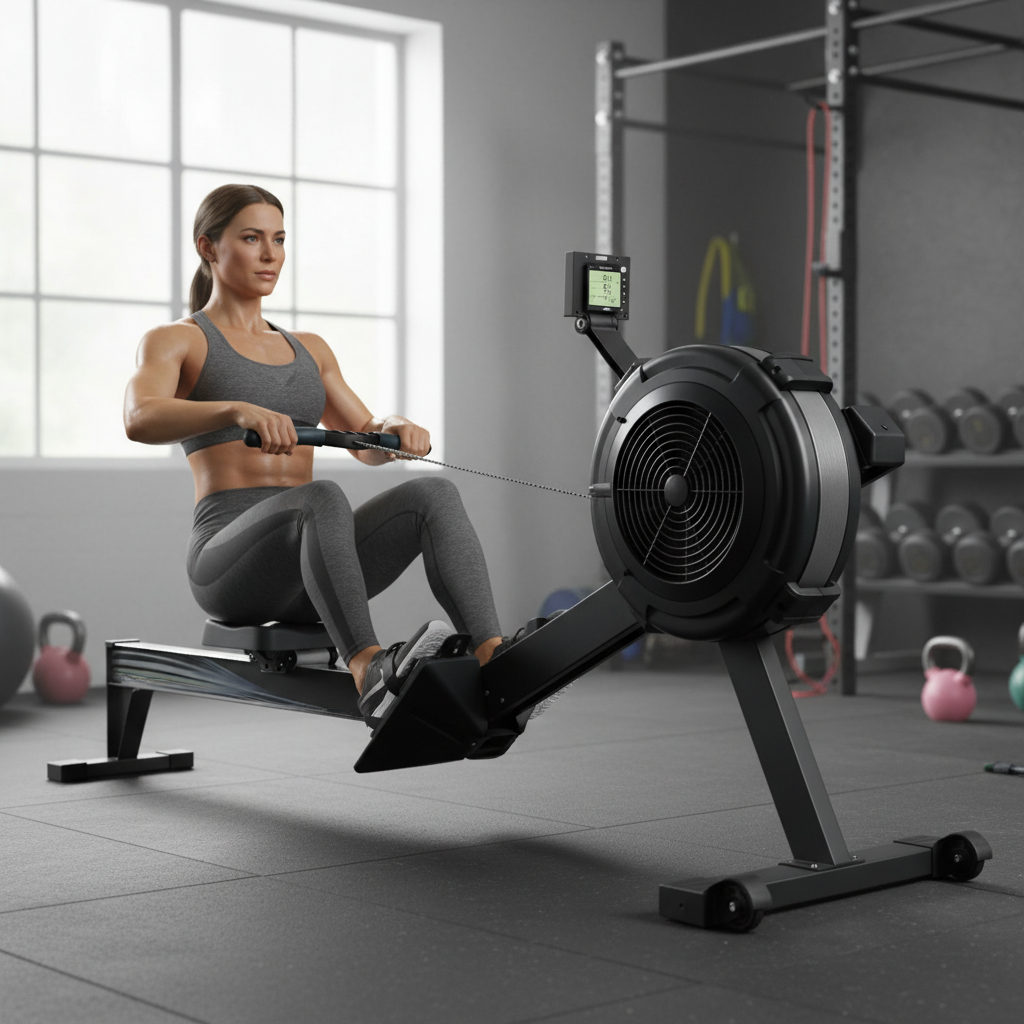 Premium Full-Body Conditioning Rowing Machine with Air Resistance and Smart Console for Home and Commercial Use