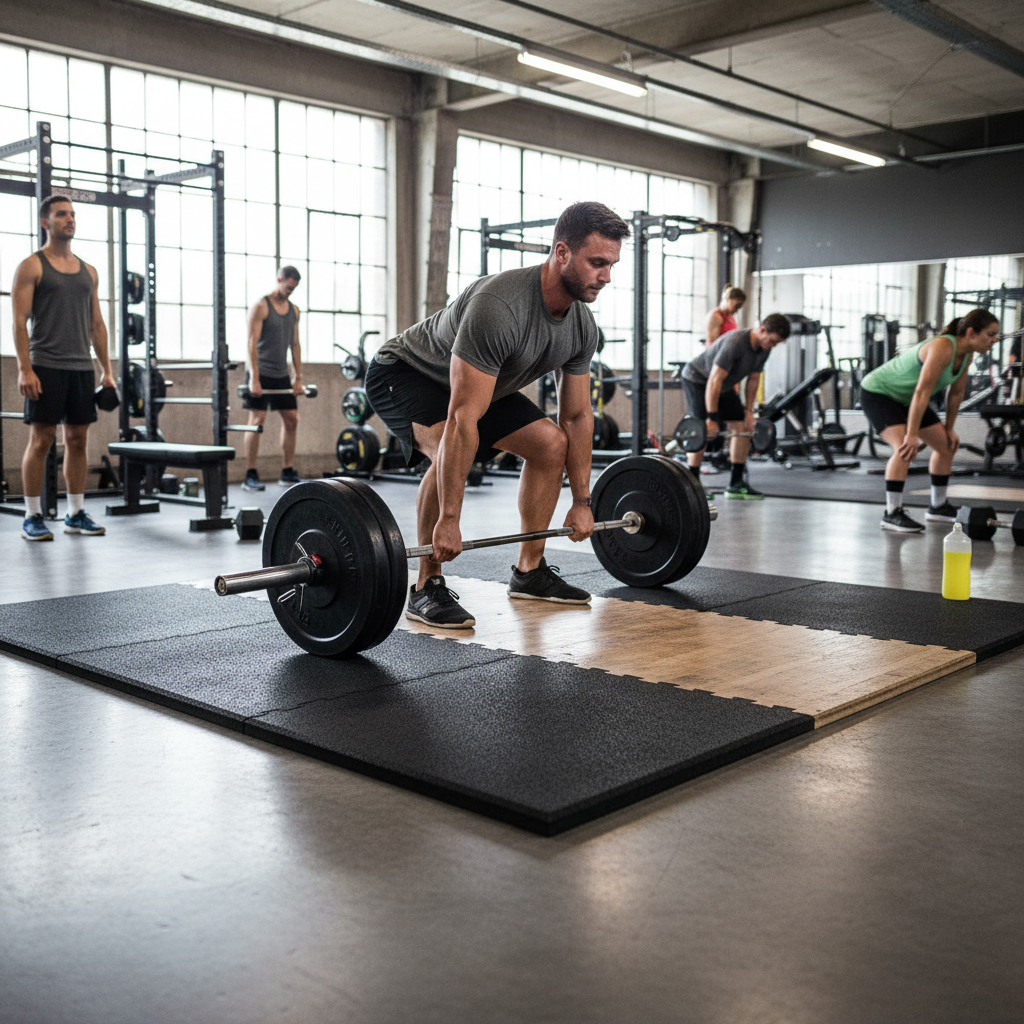 Premium 43mm Rubber Gym Flooring Mat 100cm x 100cm - Heavy Duty Anti-Shock Base for Powerlifting and Olympic Training