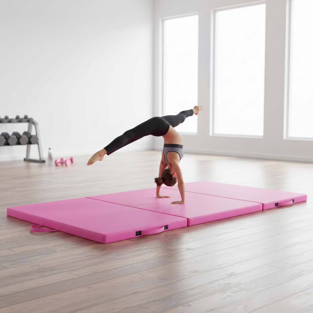 Premium Foldable Gymnastics Mat 8ft x 4ft x 50mm with Carry Handles in Pink or Blue for Versatile Use