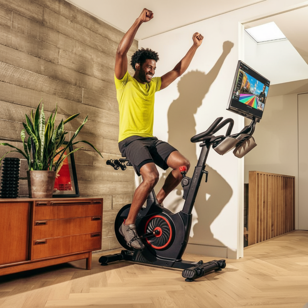 Premium High-Performance Connect Fitness Bike with 22" HD Rotating Screen and Multiple Resistance Levels for Home Workouts