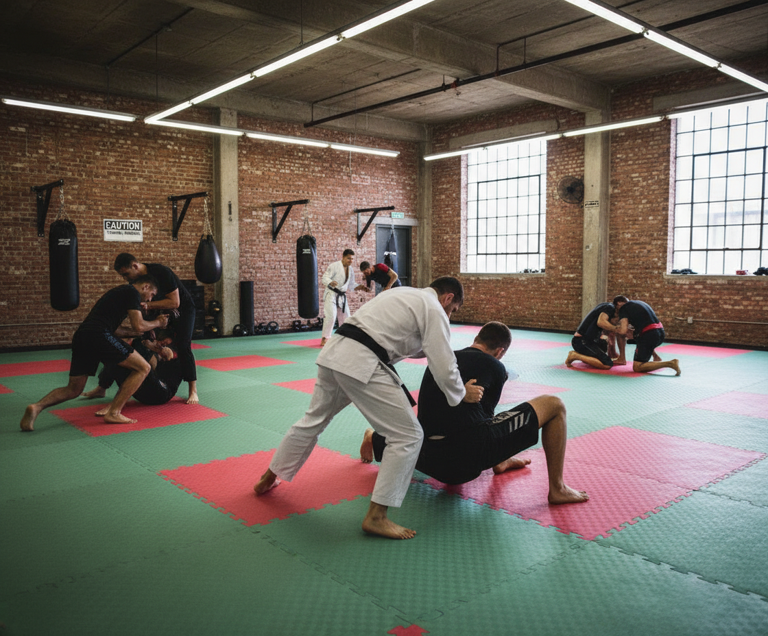 Premium 40mm Jigsaw Mat - 1m x 1m Olive Green and Red Tatami Grip for Judo with 100kg/cbm Load Capacity