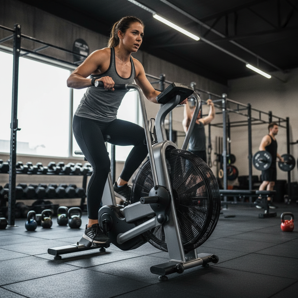 High-Performance Commercial Air Bike with Unlimited Air Resistance and Heavy-Duty Steel Frame for Full-Body Workouts