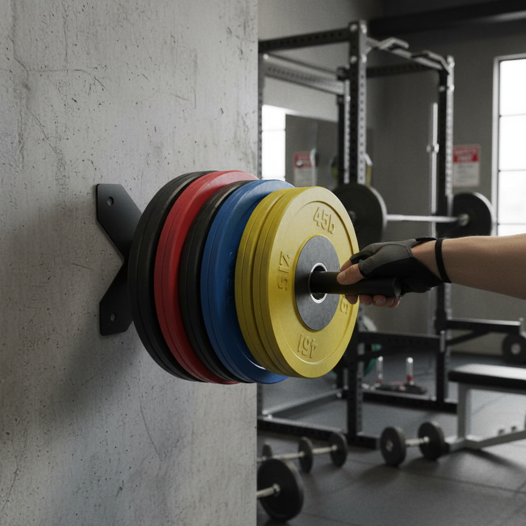 Premium Wall Mounted Weight and Bumper Plate Storage Horn - Durable Powder Coated Steel with Expansion Bolts