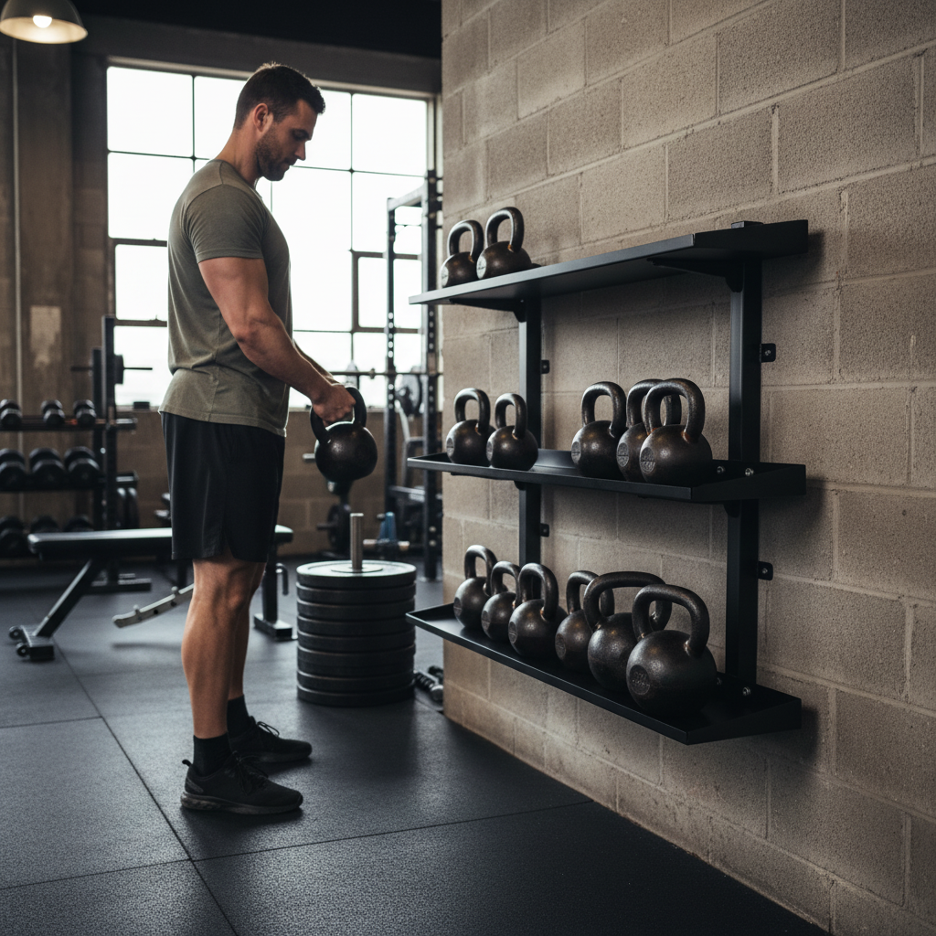 Heavy Duty Wall Mounted Kettlebell Rack - Durable Steel Design for Space-Saving Storage and Organization