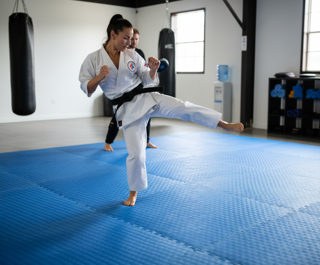 Premium High-Performance 40mm Thick MMA Blue/Black Tatami Grip Foam Mat for Martial Arts Training