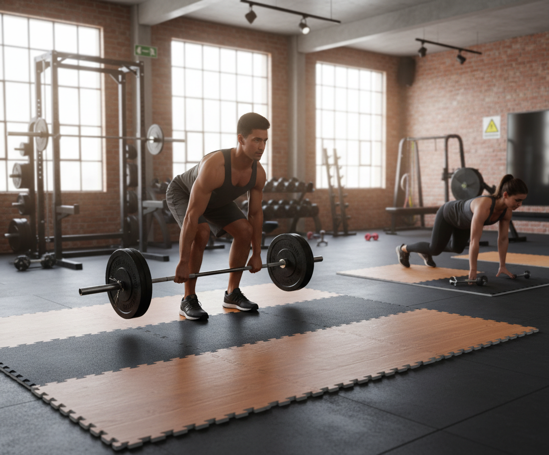 Premium High-Performance 20mm Jigsaw Mats - 1m x 1m Wood Effect with Black Reverse, 120kg/cbm Density for Martial Arts Training