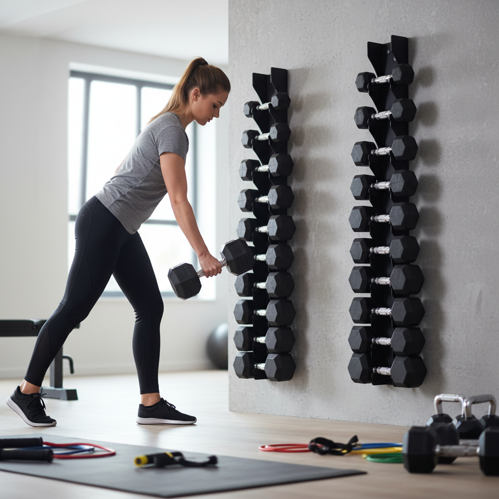 Premium Hexagon Dumbbell Weight Sets with Space-Saving Wall-Mounted Rack - 1kg to 20kg Options