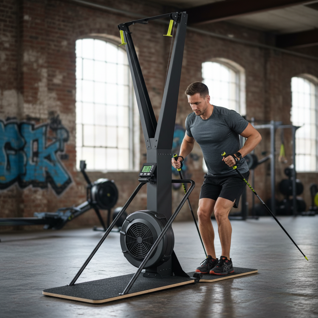 Premium Cross-Country Ski Machine with Adjustable Resistance and Tracking Console for Home Fitness