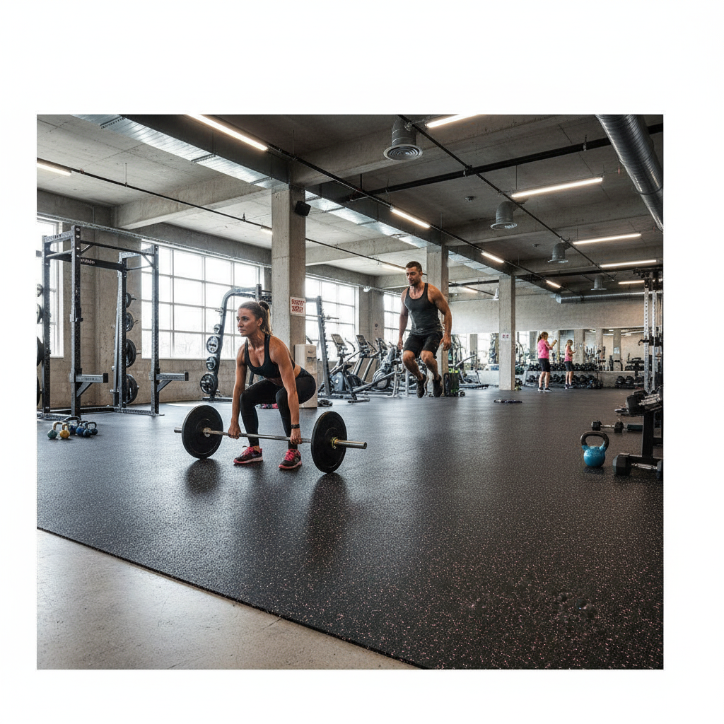 Premium Rolled Gym Flooring with Coloured Flecks - Durable, Odour-Free, and Easy Maintenance for Heavy Equipment Zones