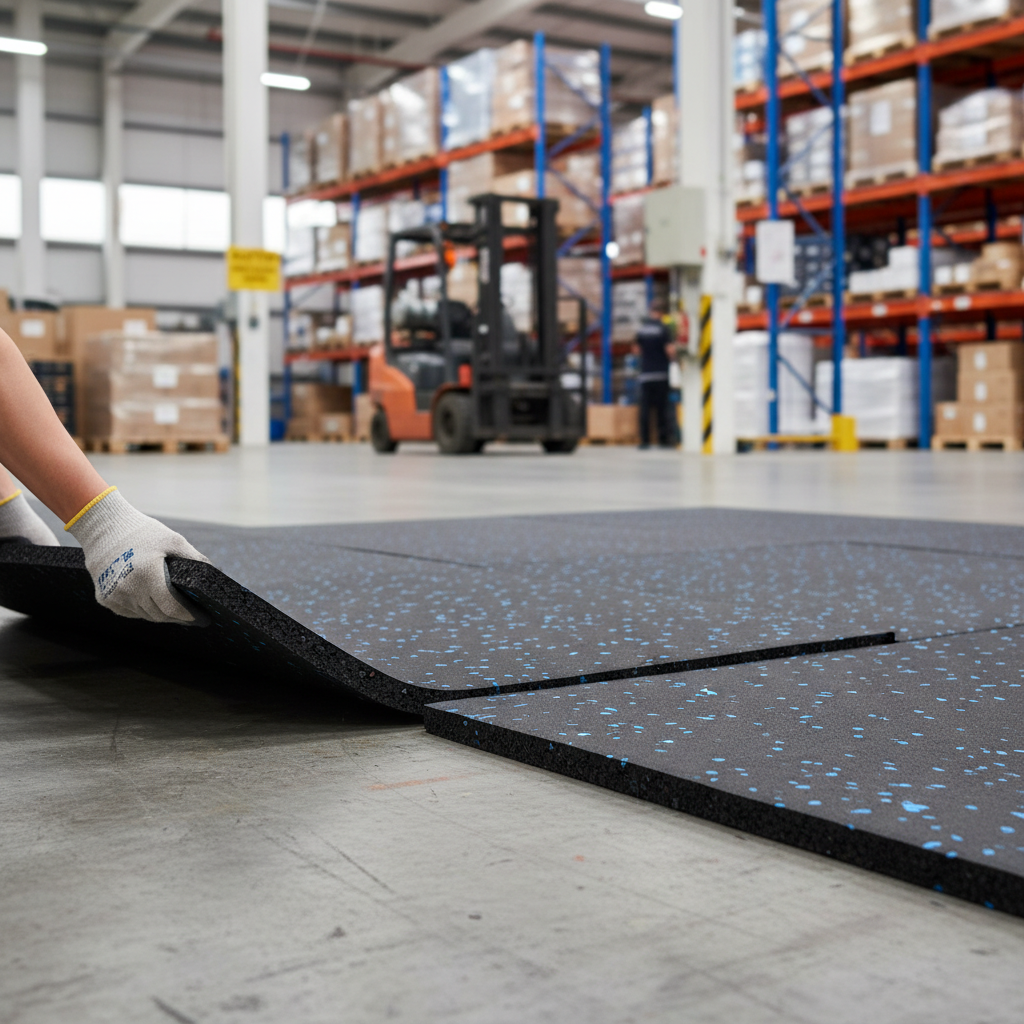 Premium Heavy Duty Gym Floor Mats 1m x 1m x 15mm - Durable Rubber with Blue Fleck Finish for Shock Absorption and Anti-Slip Safety