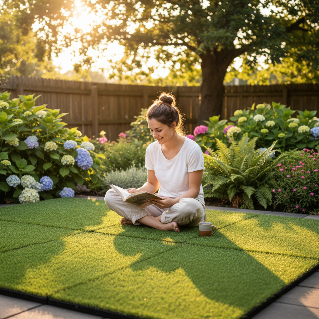 Premium Artificial Grass Rubber Floor Tiles 1m x 1m x 50mm - Heavy Duty, Eco-Friendly, Easy Installation for Safe Outdoor Spaces