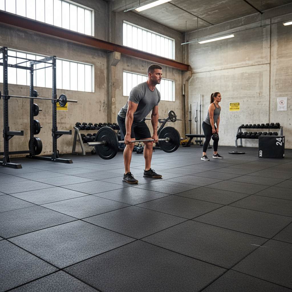 Premium Heavy Duty Solid Grey Garage Gym Flooring Set – 55m² of 20mm Rubber Tiles for Professional Training Spaces