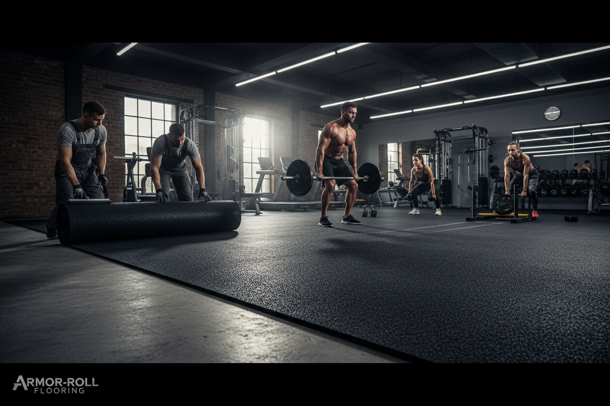 Rubber flooring rolls installation hero